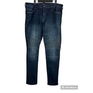 True Religion Rocco Jeans Men 36x35 Moto Dark Wash Relaxed Skinny Denim Stretch